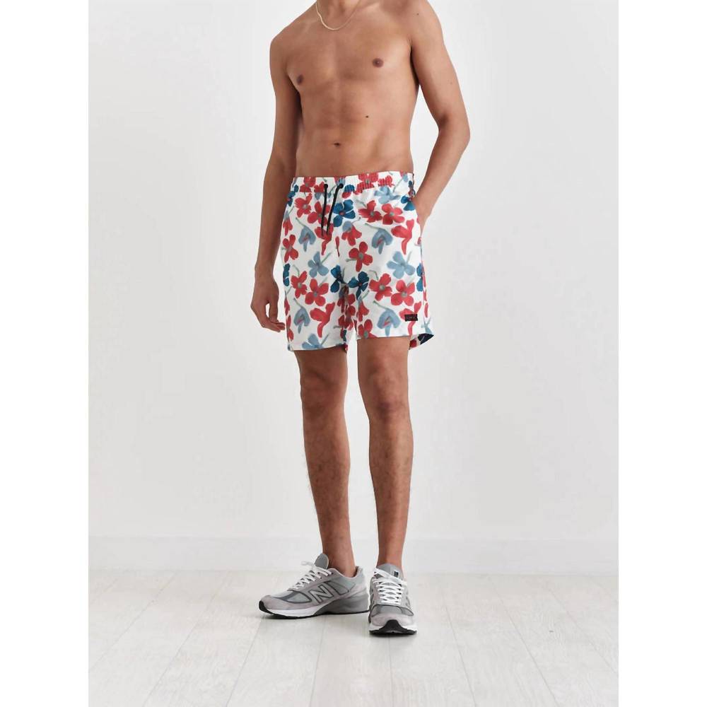 NEW WAX LONDON noden swim short in red blue floral seersucker